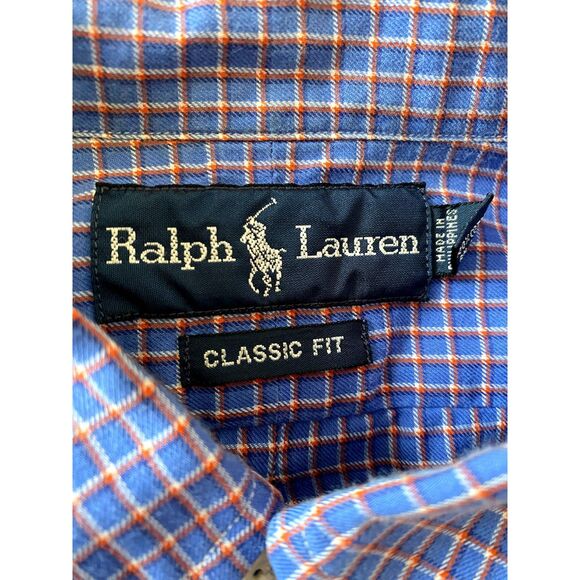 VTG Ralph Lauren Shirt Mens L Classic Fit Button down Long Sleeve Blue Plaid - Picture 11 of 11